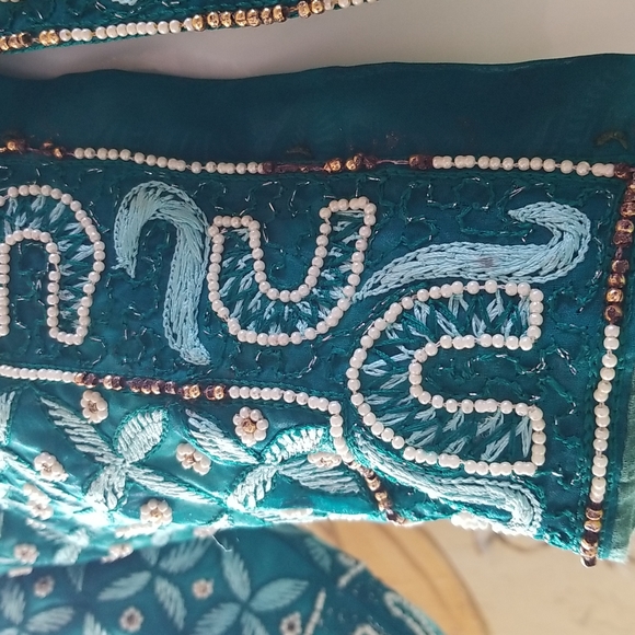 BEAUTIFUL Embroidery Beaded Ethnic Turquoise Silk SS Vintage Crop Top Jacket - Picture 5 of 16